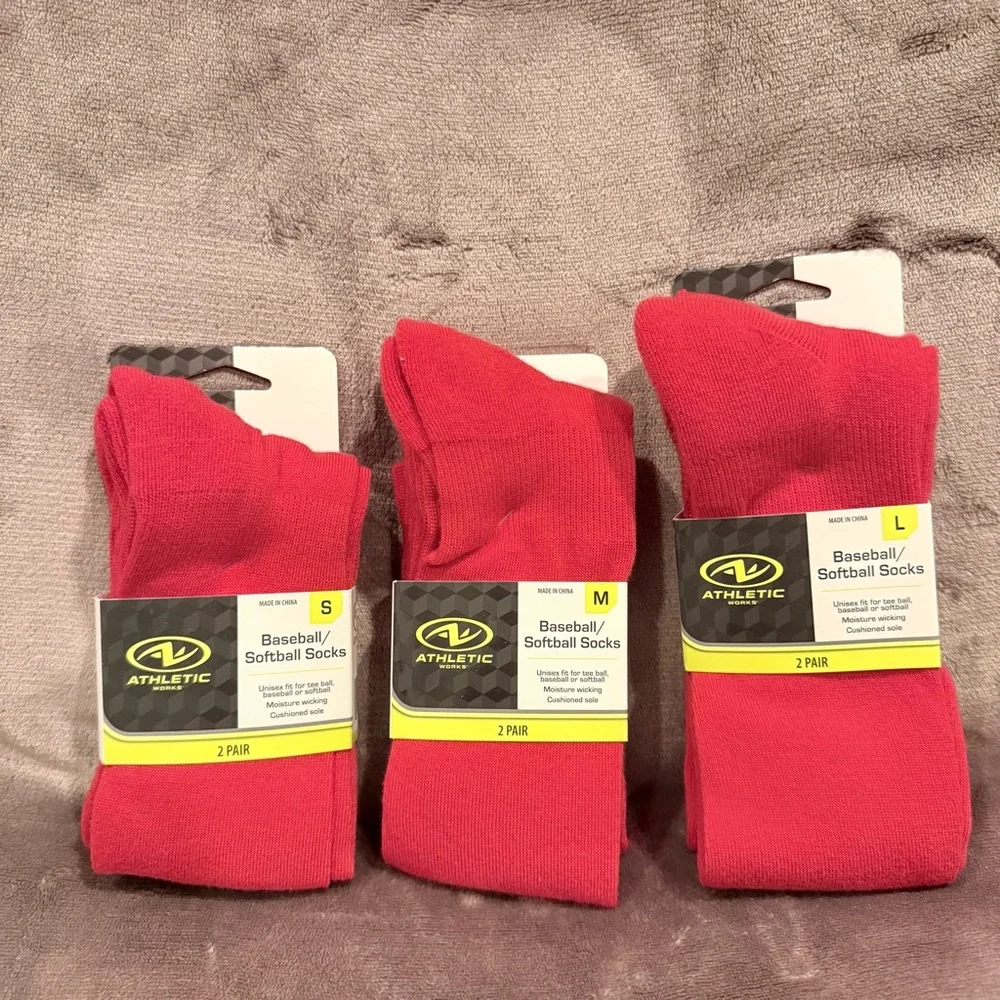 Athletic Works red 2-pk baseball/ softball unisex socks